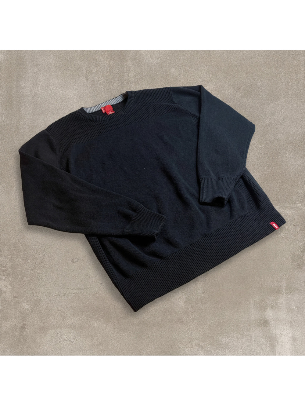 Levis Mens Size L Black Knit Crewneck Sweater Y2K Ribbed Chest Casual Pullover